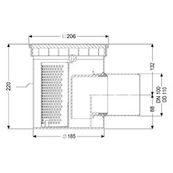 Kessel Bodenablauf Ferrofix, DN 100, waagerecht, 206x206mm, 2,5l/s, L 15mm, Edelstahl... KESSEL-55157 4026092107829 (Abb. 1)