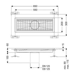 Kessel Kastenrinne Ferrofix, DN 125, 200x550mm, mit Klebeflansch Höhe 15mm, Edelstahl, ... KESSEL-6020050 4026092098592 (Abb. 1)