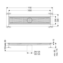 Kessel Kastenrinne Ferrofix, DN 125, 200x1.050mm, mit Klebeflansch Höhe 15mm, Edelstahl... KESSEL-6020100 4026092098608 (Abb. 1)