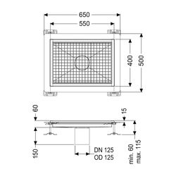 Kessel Kastenrinne Ferrofix, DN 125, 400x550mm, mit Klebeflansch Höhe 15mm, Edelstahl, ... KESSEL-6040050 4026092098264 (Abb. 1)
