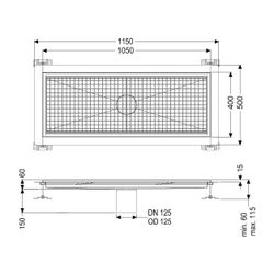 Kessel Kastenrinne Ferrofix, DN 125, 400x1.050mm, mit Klebeflansch Höhe 15mm, Edelstahl... KESSEL-6040100 4026092098271 (Abb. 1)