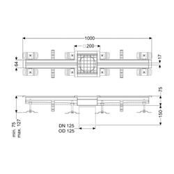 Kessel Schlitzrinne Ferrofix, DN 125, 17x1.000mm, mittig, ohne Klebeflansch, Edelstahl,... KESSEL-6102100 4026092099681 (Abb. 1)