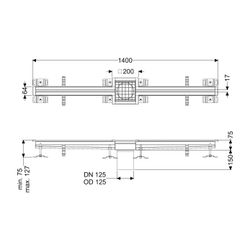 Kessel Schlitzrinne Ferrofix, DN 125, 17x1.400mm, mittig, ohne Klebeflansch, Edelstahl,... KESSEL-6102140 4026092099704 (Abb. 1)