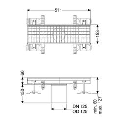 Kessel Kastenrinne Ferrofix, DN 125, 156x514mm, ohne Klebeflansch, Edelstahl, Silber... KESSEL-6115050 4026092098882 (Abb. 1)