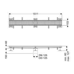 Kessel Kastenrinne Ferrofix, DN 125, 156x1.514mm, ohne Klebeflansch, Edelstahl, Silber... KESSEL-6115150 4026092098905 (Abb. 1)