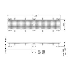Kessel Kastenrinne Ferrofix, DN 125, 300x1.550mm, ohne Klebeflansch, Edelstahl, Silber... KESSEL-6130150 4026092099025 (Abb. 1)