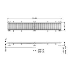 Kessel Kastenrinne Ferrofix, DN 125, 300x2.050mm, ohne Klebeflansch, Edelstahl, Silber... KESSEL-6130200 4026092099032 (Abb. 1)