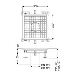 Kessel Bodenwanne Ferrofix, DN 125, 350x350mm, ohne Klebeflansch, Edelstahl, Silber... KESSEL-6135035 4026092099377 (Abb. 1)