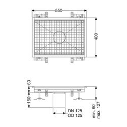 Kessel Kastenrinne Ferrofix, DN 125, 400x550mm, ohne Klebeflansch, Edelstahl, Silber... KESSEL-6140050 4026092099063 (Abb. 1)