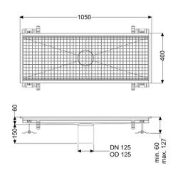 Kessel Kastenrinne Ferrofix, DN 125, 400x1.050mm, ohne Klebeflansch, Edelstahl, Silber... KESSEL-6140100 4026092099070 (Abb. 1)