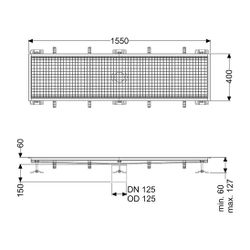 Kessel Kastenrinne Ferrofix, DN 125, 400x1.550mm, ohne Klebeflansch, Edelstahl, Silber... KESSEL-6140150 4026092099087 (Abb. 1)