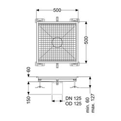 Kessel Bodenwanne Ferrofix, DN 125, 500x500mm, ohne Klebeflansch, Edelstahl, Silber... KESSEL-6150050 4026092099384 (Abb. 1)