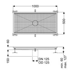 Kessel Bodenwanne Ferrofix, DN 125, 500x1.000mm, ohne Klebeflansch, Edelstahl, Silber... KESSEL-6150100 4026092099391 (Abb. 1)