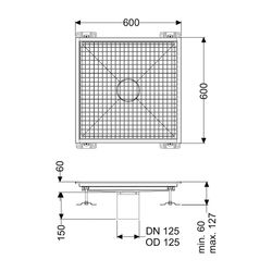 Kessel Bodenwanne Ferrofix, DN 125, 600x600mm, ohne Klebeflansch, Edelstahl, Silber... KESSEL-6160600 4026092099407 (Abb. 1)