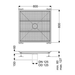Kessel Bodenwanne Ferrofix, DN 125, 800x800mm, ohne Klebeflansch, Edelstahl, Silber... KESSEL-6180800 4026092099414 (Abb. 1)