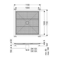 Kessel Bodenwanne Ferrofix, DN 125, 1.000x1.000mm, 6mm Klebeflansch, Edelstahl, Silber... KESSEL-6200100 4026092099360 (Abb. 1)