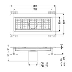 Kessel Kastenrinne Ferrofix, DN 125, 200x550mm, mit Klebeflansch Höhe 6mm, Edelstahl, S... KESSEL-6220050 4026092098721 (Abb. 1)