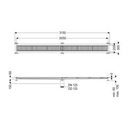 Kessel Kastenrinne Ferrofix, DN 125, 200x3.050mm, mit Klebeflansch Höhe 6mm, Edelstahl,... KESSEL-6220300 4026092098769 (Abb. 1)