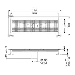 Kessel Kastenrinne Ferrofix, DN 125, 300x1.050mm, mit Klebeflansch Höhe 6mm, Edelstahl,... KESSEL-6230100 4026092098783 (Abb. 1)