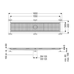 Kessel Kastenrinne Ferrofix, DN 125, 300x1.550mm, mit Klebeflansch Höhe 6mm, Edelstahl,... KESSEL-6230150 4026092099957 (Abb. 1)