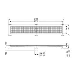 Kessel Kastenrinne Ferrofix, DN 125, 300x2.050mm, mit Klebeflansch Höhe 6mm, Edelstahl,... KESSEL-6230200 4026092098806 (Abb. 1)