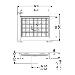 Kessel Kastenrinne Ferrofix, DN 125, 400x550mm, mit Klebeflansch Höhe 6mm, Edelstahl, S... KESSEL-6240050 4026092098820 (Abb. 1)