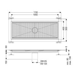 Kessel Kastenrinne Ferrofix, DN 125, 400x1.050mm, mit Klebeflansch Höhe 6mm, Edelstahl,... KESSEL-6240100 4026092098837 (Abb. 1)