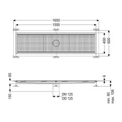 Kessel Kastenrinne Ferrofix, DN 125, 400x1.550mm, mit Klebeflansch Höhe 6mm, Edelstahl,... KESSEL-6240150 4026092098844 (Abb. 1)