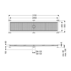 Kessel Kastenrinne Ferrofix, DN 125, 400x2.050mm, mit Klebeflansch Höhe 6mm, Edelstahl,... KESSEL-6240200 4026092098851 (Abb. 1)
