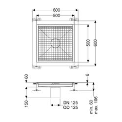 Kessel Bodenwanne Ferrofix, DN 125, 500x500mm, 6mm Klebeflansch, Edelstahl, Silber... KESSEL-6250050 4026092099322 (Abb. 1)