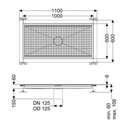 Kessel Bodenwanne Ferrofix, DN 125, 500x1.000mm, 6mm Klebeflansch, Edelstahl, Silber... KESSEL-6250100 4026092099339 (Abb. 1)