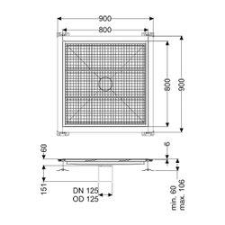 Kessel Bodenwanne Ferrofix, DN 125, 800x800mm, 6mm Klebeflansch, Edelstahl, Silber... KESSEL-6280800 4026092099353 (Abb. 1)