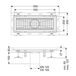 Kessel Kastenrinne Ferrofix, DN 125, 200x550mm, mit Fliesenanschlusswinkel, Edelstahl, ... KESSEL-6320050 4026092099124 (Abb. 1)