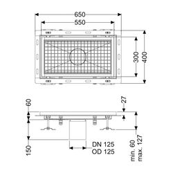 Kessel Kastenrinne Ferrofix, DN 125, 300x550mm, mit Fliesenanschlusswinkel, Edelstahl, ... KESSEL-6330050 4026092099186 (Abb. 1)