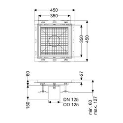 Kessel Bodenwanne Ferrofix, DN 125, 350x350mm, mit Fliesenanschlusswinkel, Edelstahl, S... KESSEL-6335035 4026092099421 (Abb. 1)