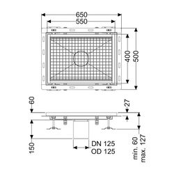 Kessel Kastenrinne Ferrofix, DN 125, 400x550mm, mit Fliesenanschlusswinkel, Edelstahl, ... KESSEL-6340050 4026092099247 (Abb. 1)