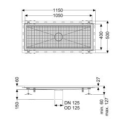 Kessel Kastenrinne Ferrofix, DN 125, 400x1.050mm, mit Fliesenanschlusswinkel, Edelstahl... KESSEL-6340100 4026092099254 (Abb. 1)