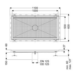 Kessel Bodenwanne Ferrofix, DN 125, 1.000x500mm, mit Fliesenanschlusswinkel, Edelstahl,... KESSEL-6350100 4026092099445 (Abb. 1)