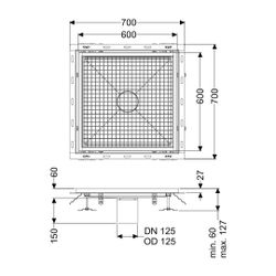 Kessel Bodenwanne Ferrofix, DN 125, 600x600mm, mit Fliesenanschlusswinkel, Edelstahl, S... KESSEL-6360600 4026092099452 (Abb. 1)