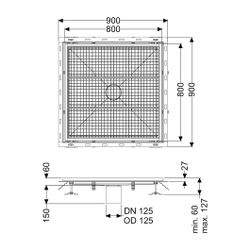 Kessel Bodenwanne Ferrofix, DN 125, 800x800mm, mit Fliesenanschlusswinkel, Edelstahl, S... KESSEL-6380800 4026092099469 (Abb. 1)