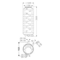 Kessel Standardschacht GT LW1000, 3.070mm, DN 150/200, 1 Zulauf links, 45 Grad... KESSEL-883030 4026092024614 (Abb. 1)