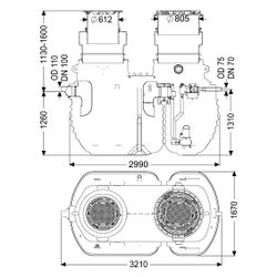 Kessel Fettabscheider EasyClean ground Multi Direct-L NS 4, 1.130-1.600mm, PE, Sc... KESSEL-96004-DL-170B 4026092109953 (Abb. 1)