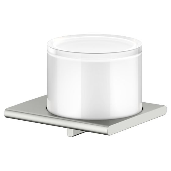 Keuco Edition 400 Lotionspender mit Echtkristallglas-Stülpbecher, 150ml, 0,5ml/Hub, Halter und Pumpe, Edelstahl-finish