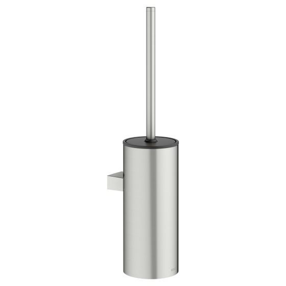 Keuco Collection Moll Toilettenbürstengarnitur mit Deckel, Wandmodell, mit Befestigungsset, Edelstahl-finish/Anthrazit