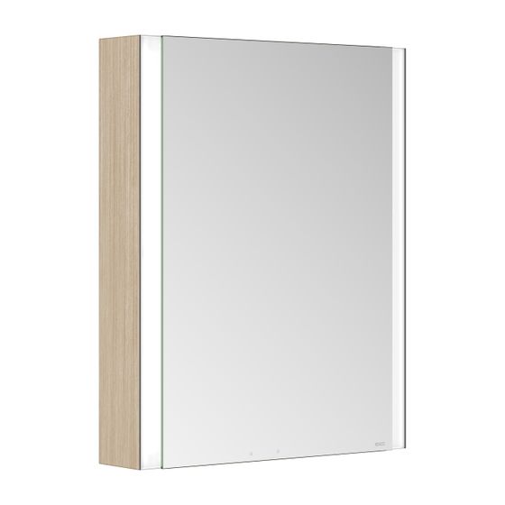 Keuco Somaris Spiegelschrank Wandvorbau 1-türig, Anschlag links, mit Heizung und 1 Steckdose, 600x710x128mm, Eiche hell Dekor