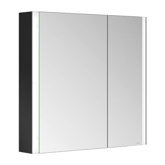 Keuco Somaris Spiegelschrank Wandvorbau 2-türig asymmetrisch, mit Heizung und 1 Steckdose, 800x710x128mm, Schwarz matt