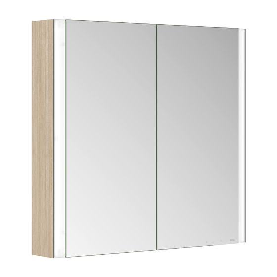 Keuco Somaris Spiegelschrank Wandvorbau 2-türig, mit Spiegelheizung und 1 Steckdose, 800x710x128mm, Eiche hell Dekor