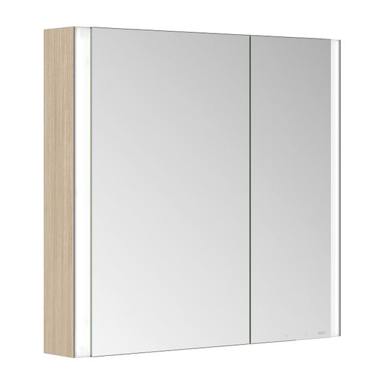Keuco Somaris Spiegelschrank Wandvorbau 2-türig asymmetrisch, mit Heizung und 1 Steckdose, 800x710x128mm, Eiche hell Dekor