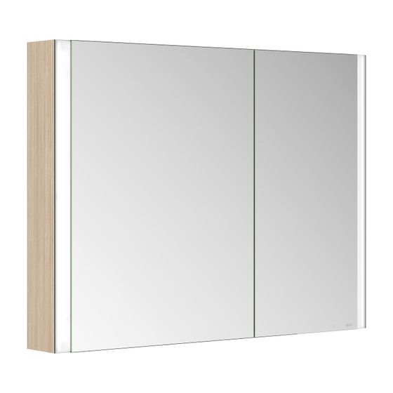 Keuco Somaris Spiegelschrank Wandvorbau 2-türig asymmetrisch, mit 1 Steckdose, 1000x710x128mm, Eiche hell Dekor