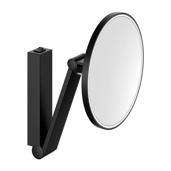 Keuco iLook_move Kosmetikspiegel rund/beleuchtet mit Wippschalter, Wandmodell, D 212mm, Vergrößerung x 5, Schwarz matt